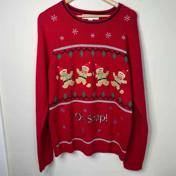 Funny Tacky Holiday Red Sweater Gingerbread Man OH SNAP - Size M - Picture 1 of 7